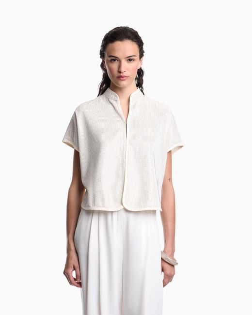 Emporio Armani White Drill Top With All-Over Micro Studs