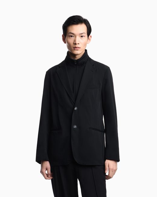 Emporio Armani Blue Stretch-Nylon Twill Blazer With Detachable Inner Panel for men