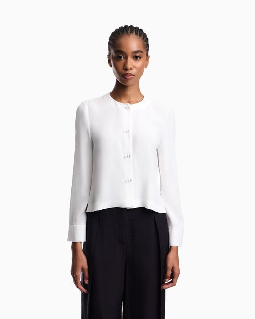 Emporio Armani White Micro Leopard Spot Jacquard Fluid Fabric Shirt