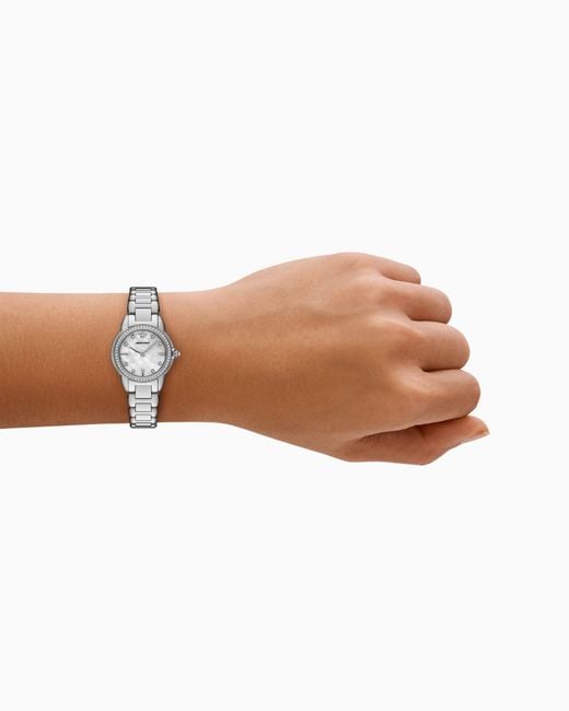 Emporio Armani White Two-Hand Stainless Steel Watch