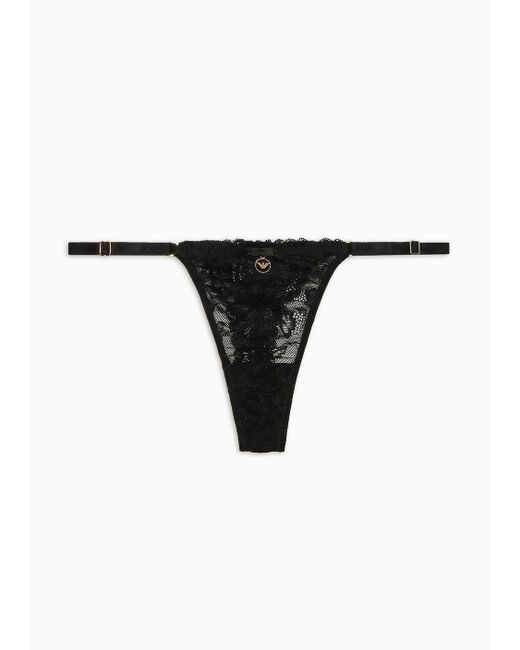 Emporio Armani Black Asv Eternal Lace Recycled Lace Thong