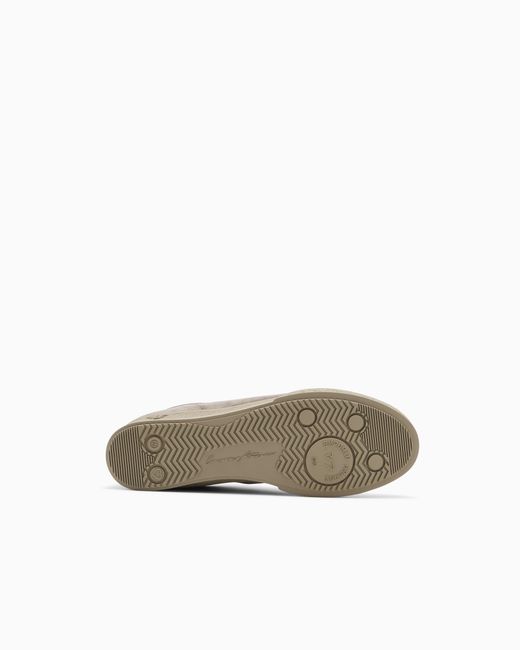 Emporio Armani Brown Nubuck Sneakers With Perforated Details And A Rubber Sole