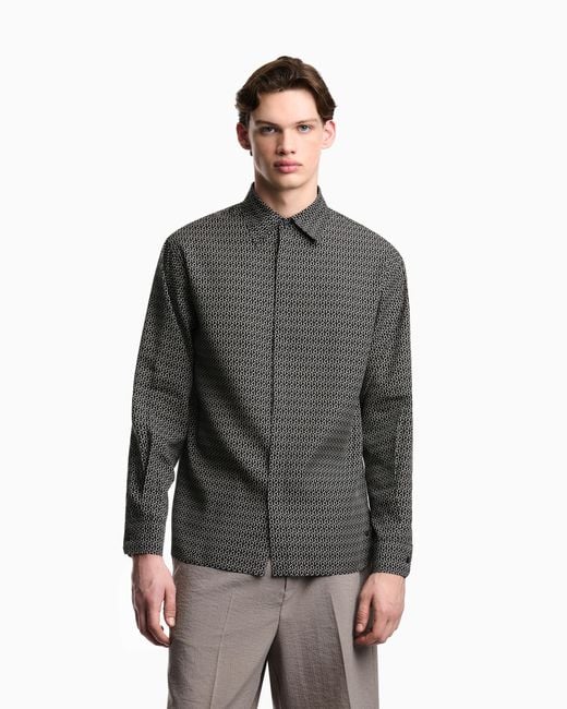 Emporio Armani Gray Comfort-Fit All-Over Print Lyocell-Blend Shirt for men