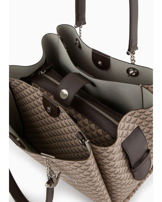 Emporio Armani Natural All-over Eagle Shopper Bag With Eagle Charm