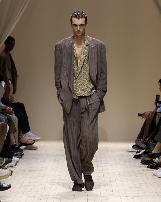 Emporio Armani Brown Cold-Dyed Canneté Fabric Trousers for men