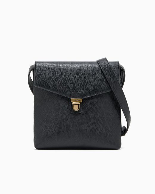 Emporio Armani Black Icon Pebbled Leather Flat Shoulder Bag for men