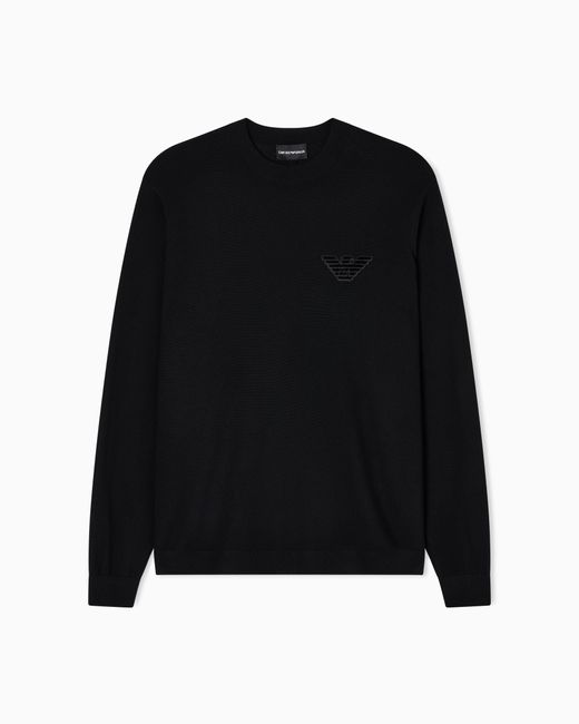 Emporio Armani Men's Black Plain-Knit Virgin-Wool Sweater With
