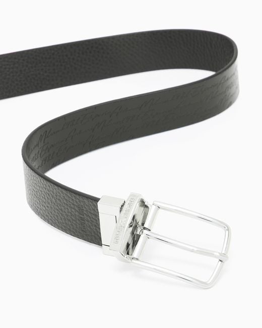 Emporio Armani White Leather Reversible Belt With Signature Logo for men