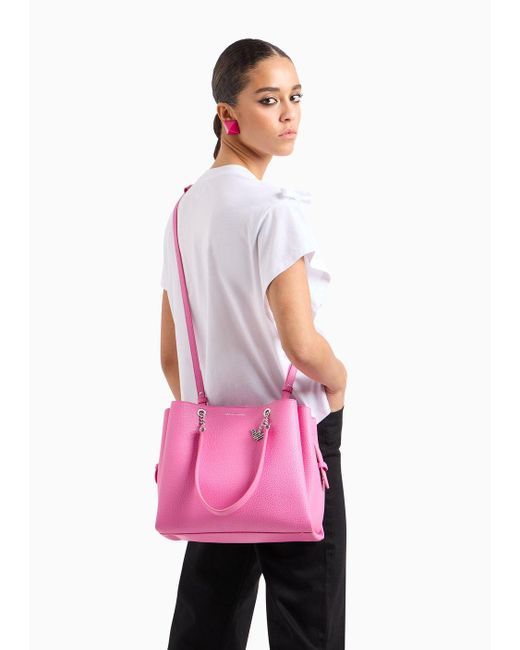 Emporio Armani Pink Palmellato Leather-effect Shopper Bag With Eagle Charm