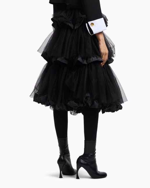 Jupe Avec Volants En Tulle Et Effet Froissé À Mémoire De Forme Emporio Armani en coloris Black