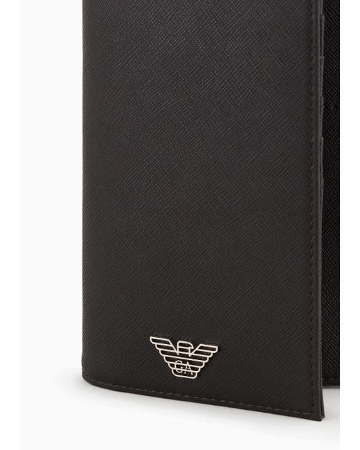 Emporio Armani Black Asv Large Currency Holder In Regenerated Saffiano Leather With Eagle Plate for men