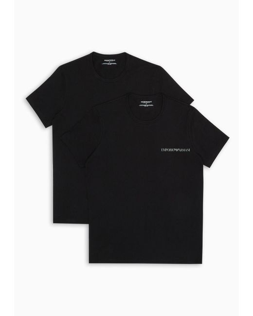 Emporio Armani 2er-pack Loungewear T-shirts Mit Mittigem Logoband in Black für Herren