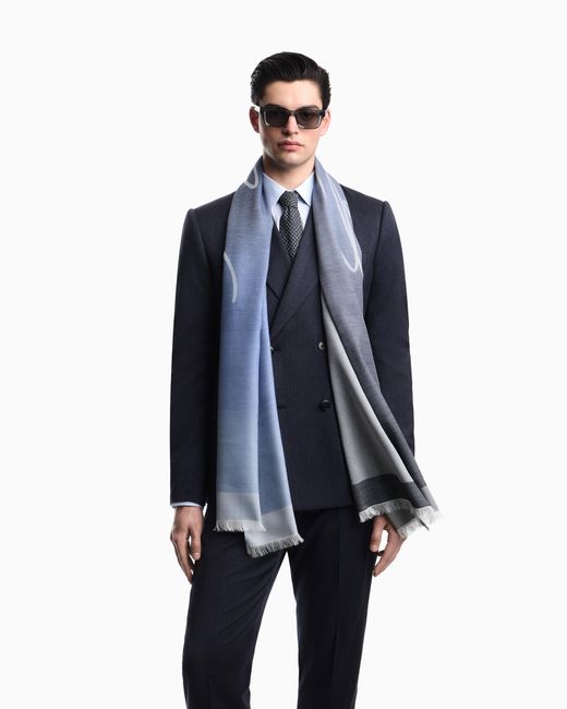 Emporio Armani Blue Stole With Jacquard Logo Lettering for men