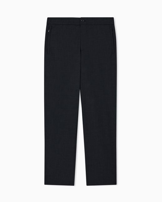 Emporio Armani Blue Wool Blend Stretch Canvas Trousers for men