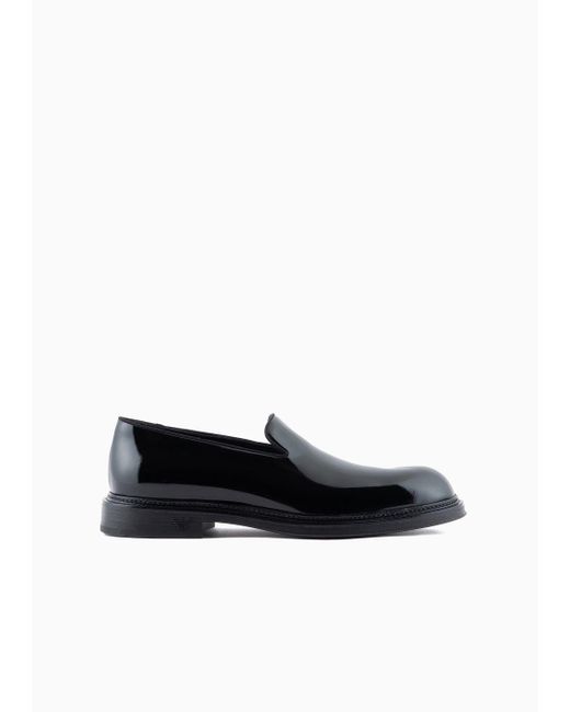 Emporio Armani White Patent-leather Slipper Loafers for men