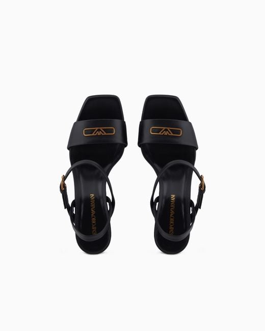 Emporio Armani White Nappa-Leather Heeled Sandals With Eagle Plate