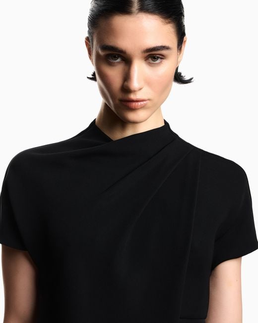Emporio Armani Black Technical Cady Dress With Front Panel