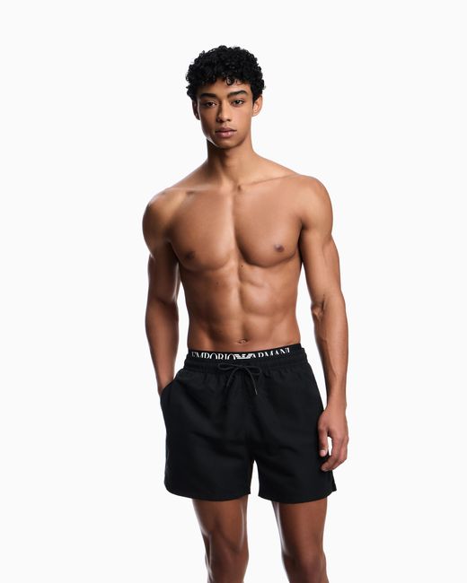 Emporio Armani Black Asv Logoband Recycled Fabric Swim Shorts for men