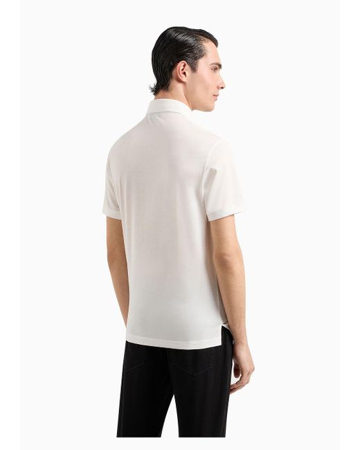 Emporio Armani White Lyocell-blend Jersey Polo Shirt With Asv Logo Raised Embroidery for men