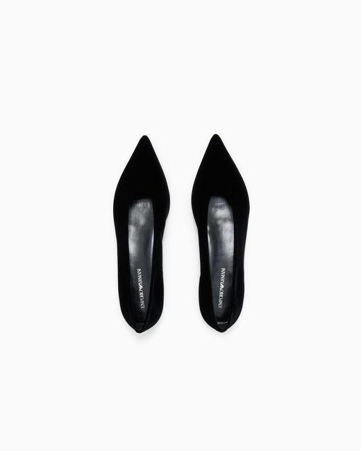 Emporio Armani White Pointed-Toe Velvet Ballet Flats