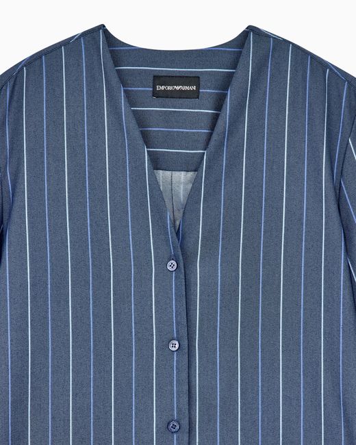 Emporio Armani Blue Long-Sleeved V-Neck Shirt