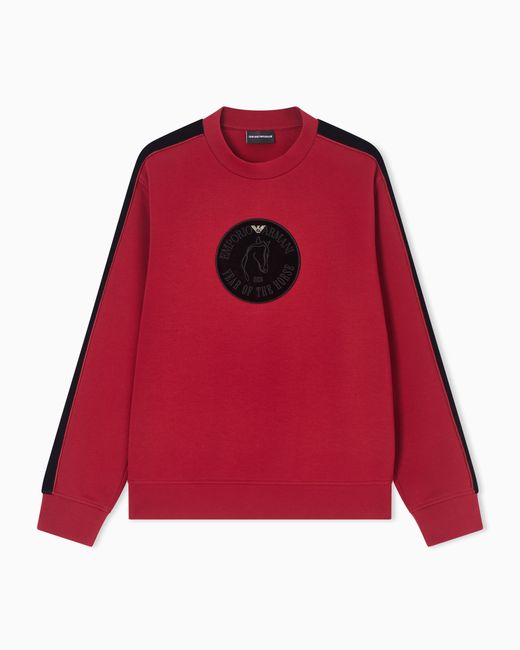 Emporio Armani Red Lunar New Year Double-Jersey Sweatshirt With Oversized Patch And Tape for men