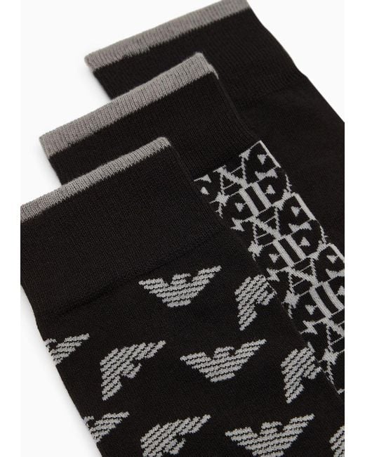 Emporio Armani White Three-pack Of Jacquard Gift Logo Socks for men