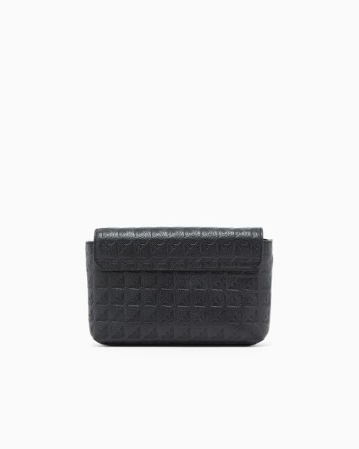 Emporio Armani Black Leather Crossbody Bag With Embossed Geometric Pattern for men