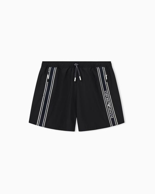 Emporio Armani Black Swim Shorts With Logo Tape for men