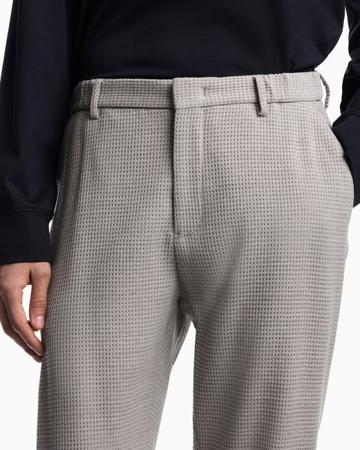 Emporio Armani Gray 3D Waffle-Effect Wool-Jersey Trousers for men