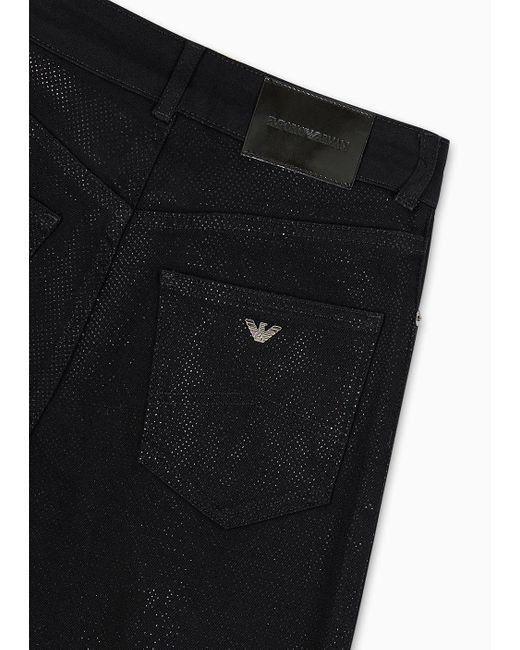 Emporio Armani Black J2a Mid-rise Jeans With A Comfortable Leg In Garment-dyed Denim With All-over Laminated Polka Dots