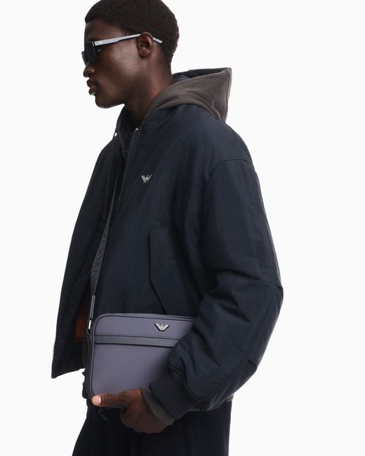 Emporio Armani Blue Crossbody Bag With A Front Zip Pocket And Adjustable Strap for men