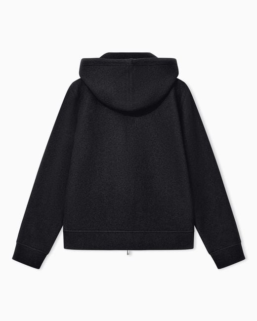 Emporio Armani Black Hooded Boiled Wool Jacket With Zipper Signature Capsule for men