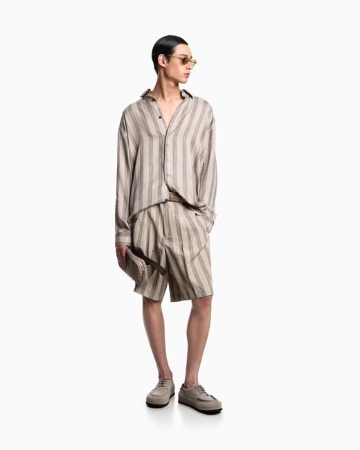 Emporio Armani Natural Linen-Blend Bermuda Shorts With All-Over Pattern for men