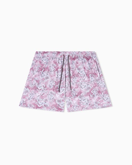 Emporio Armani Purple Sea Animals Print Swim Shorts for men
