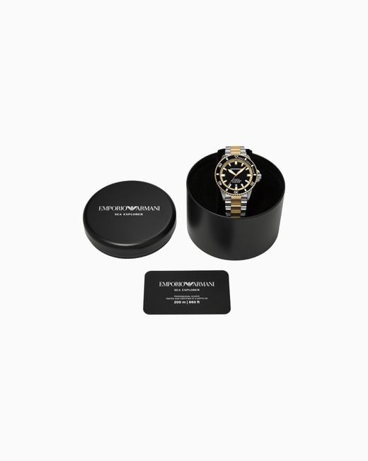 Emporio Armani White Sea Explorer Automatic Two-Tone Stainless Steel Watch for men