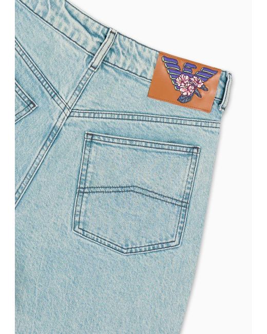 Jeans In Denim Organico Misto Lyocell Sovratinto Sustainability Values Capsule Collection di Emporio Armani in Blue