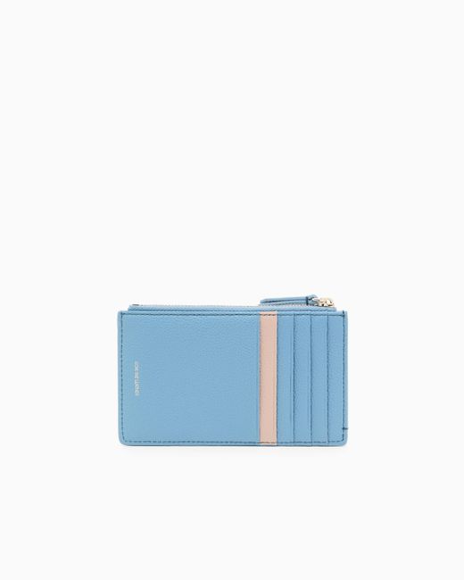 Emporio Armani Blue Zipped, Tumbled-Leather Card Holder