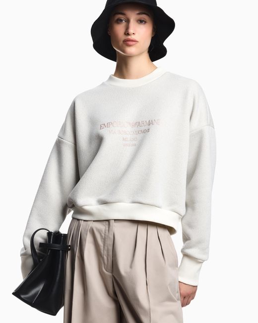 Emporio Armani White Lurex Jersey Sweatshirt With Shiny Logo