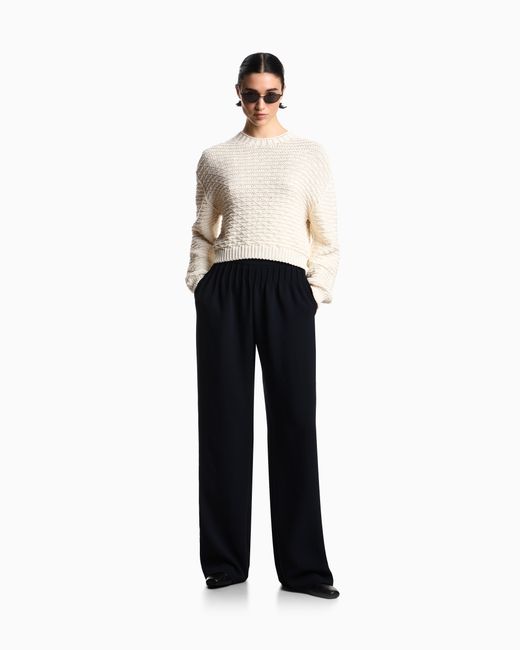 Emporio Armani White Icon Jumper With Links-Stitch Knit And 3D Motif