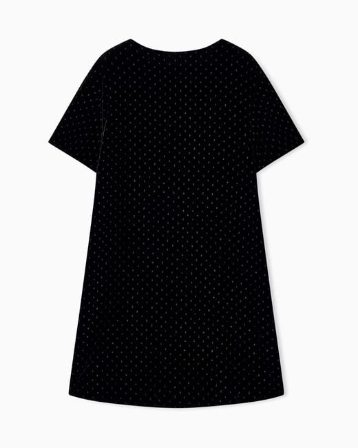 Emporio Armani Black Short-Sleeved Velvet Dress With Glitter Polka Dots