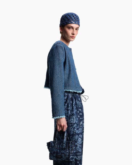 Emporio Armani Blue Chambray Trousers With All-Over Print