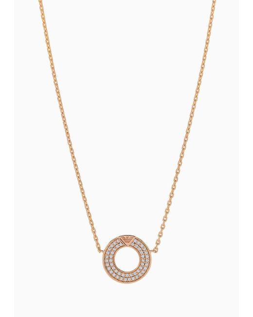 Emporio Armani White Rose Gold-tone Sterling Silver Pendant Necklace