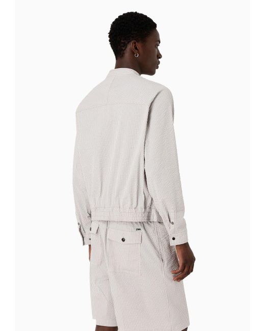 Giacca Camicia In Tessuto Seersucker Rigato di Emporio Armani in White da Uomo