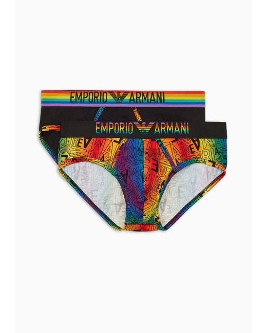 Emporio Armani Blue Two-pack Of Rainbow Logo Print Briefs for men
