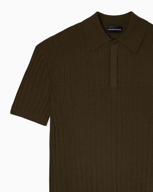 Emporio Armani Green Travel Essential Rib Knit Jacquard Polo Collar Jumper for men