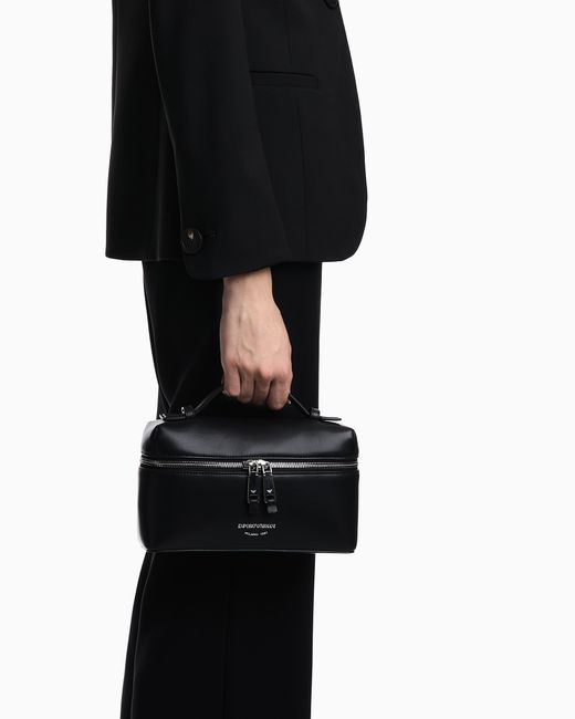 Emporio Armani Blue Nappa Leather Vanity Case With Shoulder Strap