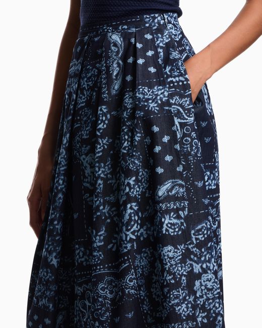 Emporio Armani Blue Bandana Print Chambray Skirt