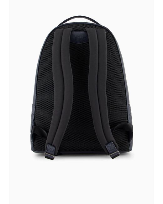 Emporio Armani Blue Tumbled Leather Backpack for men