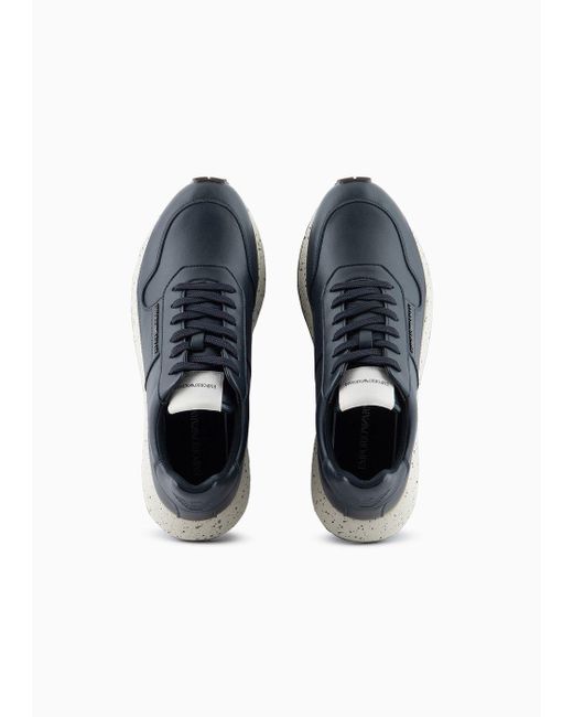 Emporio Armani Blue Ari Sustainability Values Recycled Leather Sneakers for men